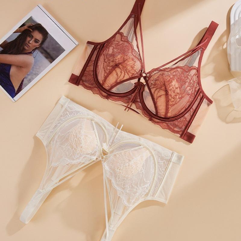 BH mit französischen Spitzen-Hasenohren, dünn, hebt und pusht, Kristall-Cup-BH, der große Brüste kleiner aussehen lässt