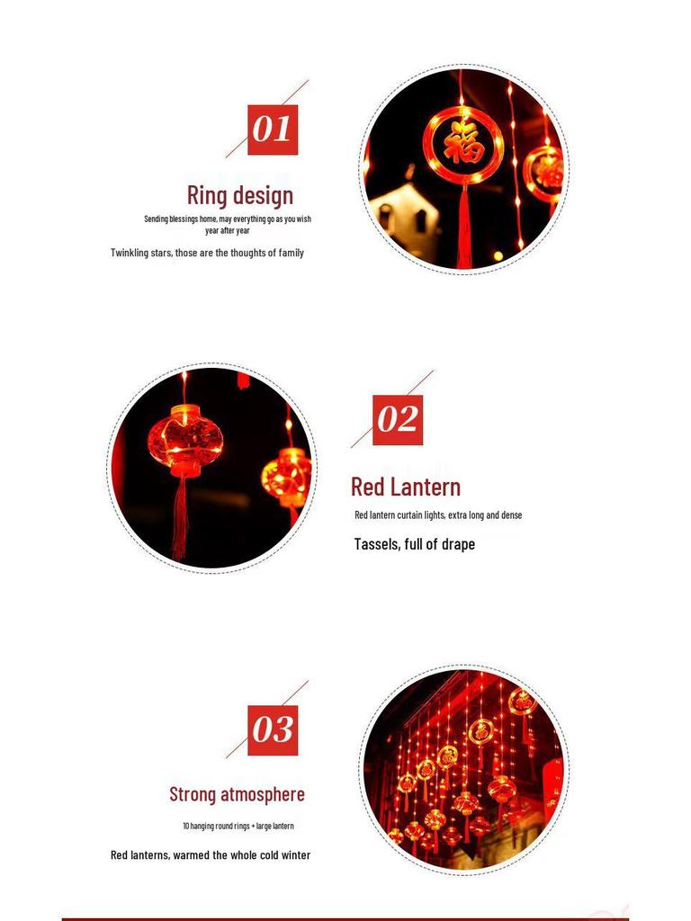LED Red Lantern String Lights for Spring Festival & New Year Outdoor Balcony Decoration
