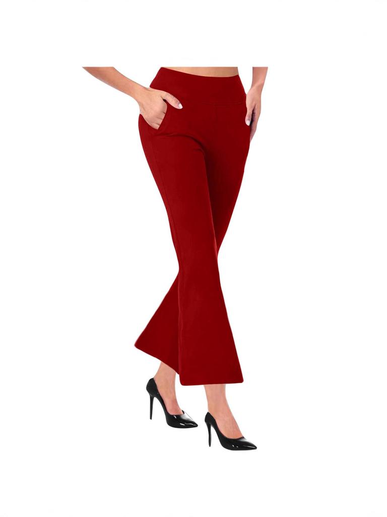 2024 Women's Casual Knitted Flare Pants with Side Pockets - Slimming Design and Long Leg Effect