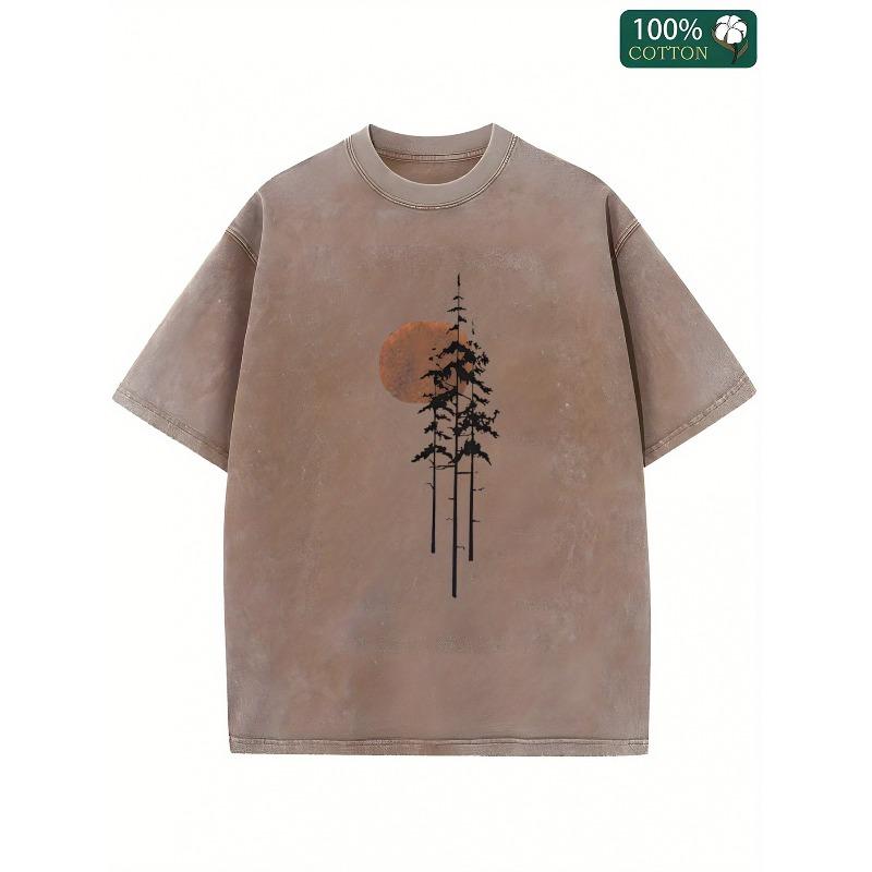 

Washed Printed Men s T-Shirt Featuring a Pine Tree Design Under The Sun, High-Quality. This Retro Fashion T-Shirt for Summer , Casual Wear 5XL дубильна кора