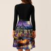 Women's V-Neck Long Sleeve Vintage Halloween Print Dress for Casual Everyday Wear