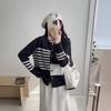 Design Sense Contrasting Color Sweater Jacket Women's Autumn and Winter New Wear Knitted Cardigan Loose Stack Top