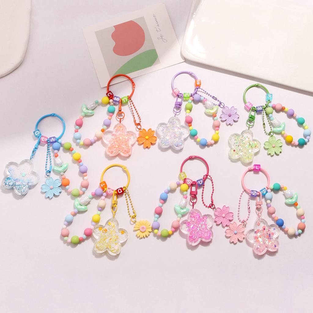 Acrylic Flower Keychain with Quicksand Charm Eye catching Moving Sand Keyring Keys Chain Ornament for Bag Phone Cover