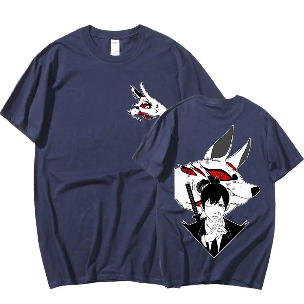Anime Chainsaw Unisex T-shirt Unisexga Hayakawa Aki Fox Devil Kon Tryck T-shirts Unisex Kvinnor Casual Bomull Kortärmad T-shirt Oversized