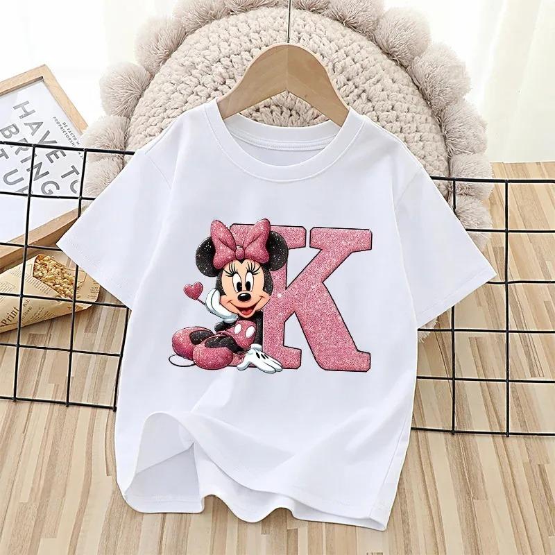 Summer Style Minnie Cute Letter-printed Children's T-shirt - Cotton Children's Clothing - Suitable for Girls' Short-sleeved Top