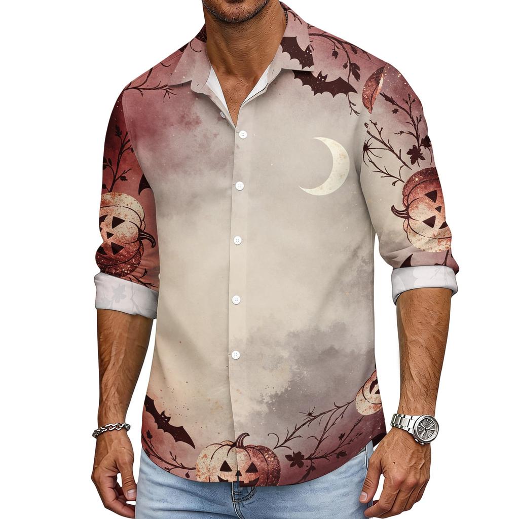 Men's Halloween Loose Fit Long Sleeve Shirt Vintage Casual Breathable Button Down Shirt for Autumn Spring Outdoor Daily Wear