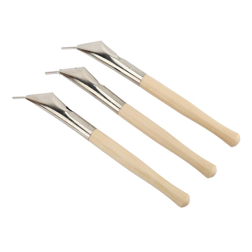 3Pcs Pottery Batik Printing Pen Drawing On Fabric Cloth Beech and Stainless Steel Clay Carving Tools
