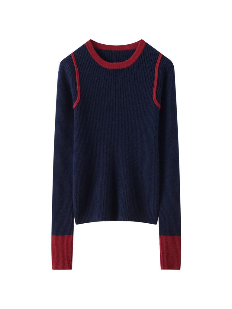 Women's Loose Color Block Cashmere Sweater - Autumn Winter 2026