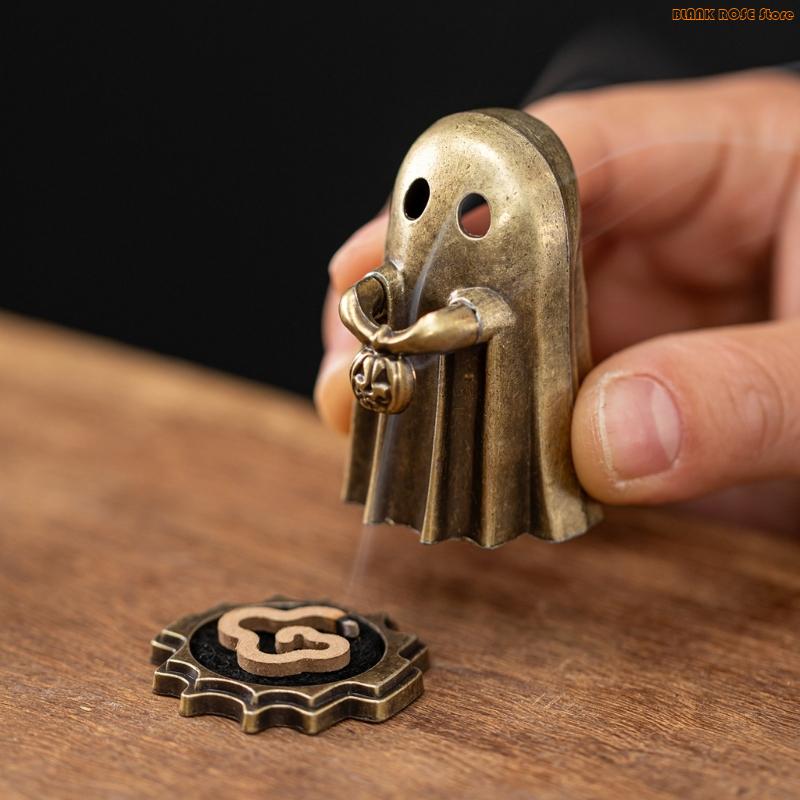 K1AE Ghosty Incenses Burners,Incenses Holder Metal Censers Ashes Catcher Ghosty Statue Table Ornament for Home Decorations