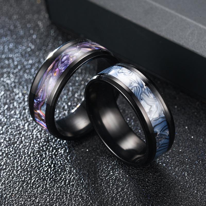 Elegant Stainless Steel Black Shell Ring Colorful Purple for Women Men Jewelry Adjustable Size 6-13