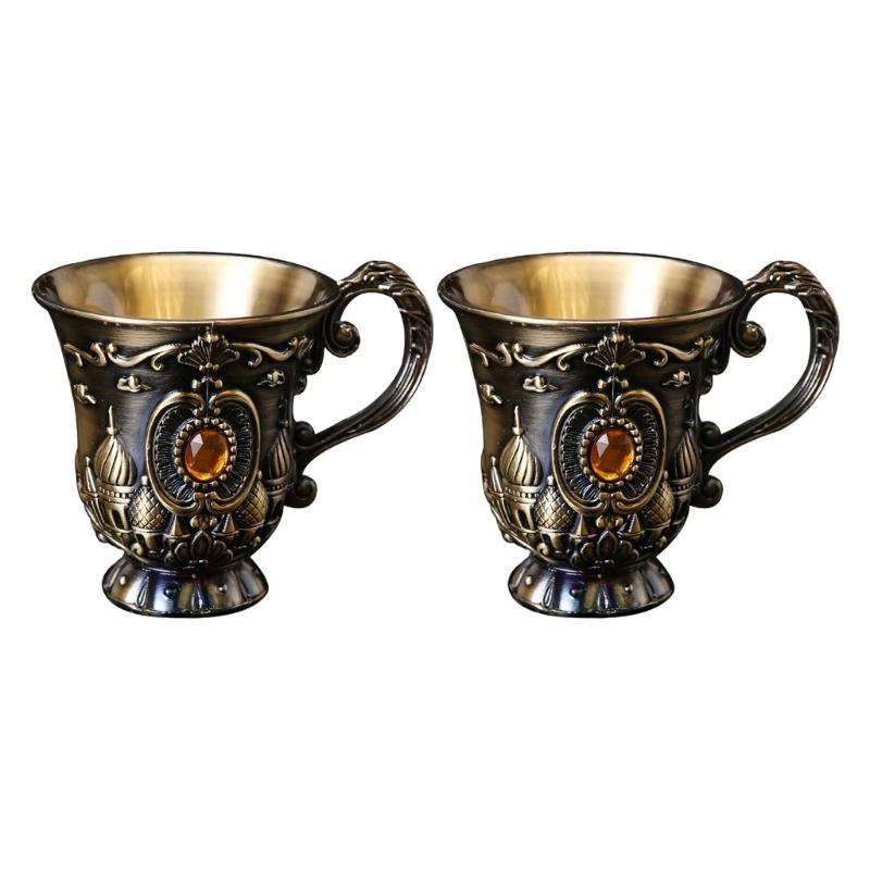 Classical Antique Metal Chalices Goblet with Handle Retro Engraving Small Shot Glass Wine Cup For Parties And Collectors