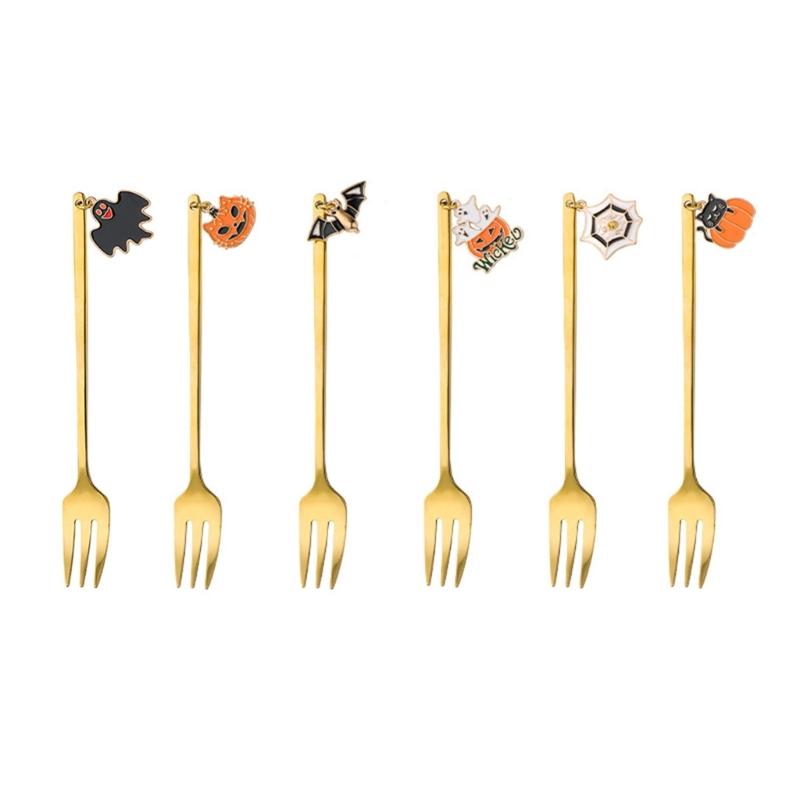 

6 Pcs Coffee Spoon Cake Fork Stainless Steel Halloween Tableware Easy to Clean