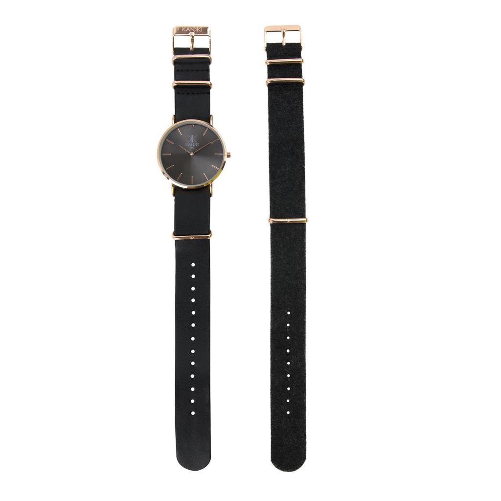 Les Trésors De Lily [Q4417] - 'Cameleon' Black Rose Gold Watch Box (2 Bracelets)