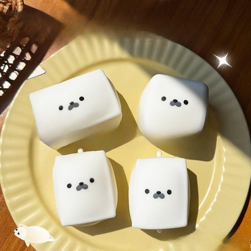 Cute Milk Cube Seal Squeeze Toy Kawaii Soft Slow Rising Stress Relief Fidget Toy Sensory Stress Ball Lovely Birthday Gift