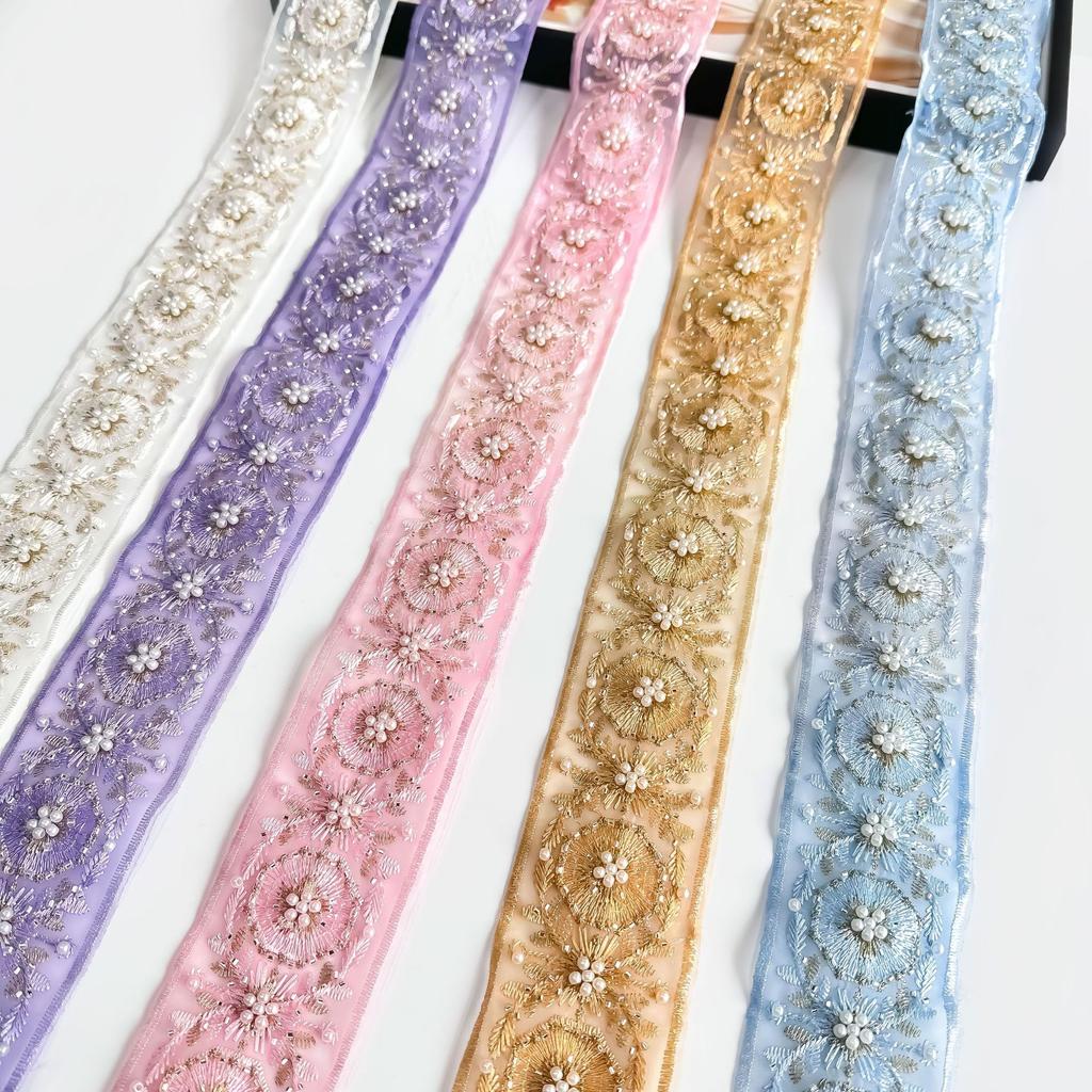 6.5Cm Heavy Industry Multi-Color Bead Embroidery Barcode Clothing Cuffs Skirt Collar Decoration Exotic Ethnic Style Lace