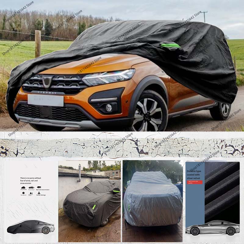 

for Dacia Sandero 2008-2025 Full Car Cover PEVA Spunlace Cotton Outdoor Waterproof Windproof Sunshade Dustproof Protection black