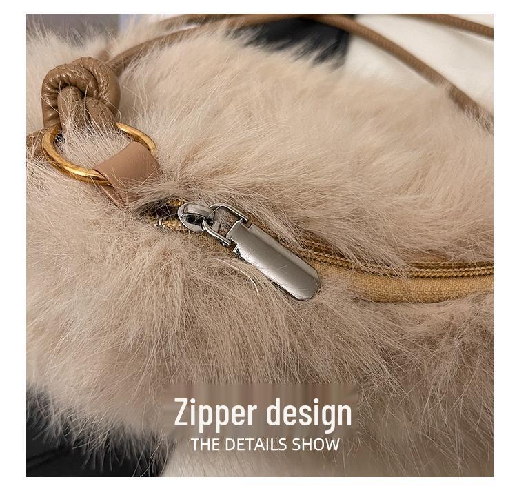 Geantă de umăr crossbody de pluș toamnă/iarnă: Geantă de umăr elegantă, unică, cu textură de nișă