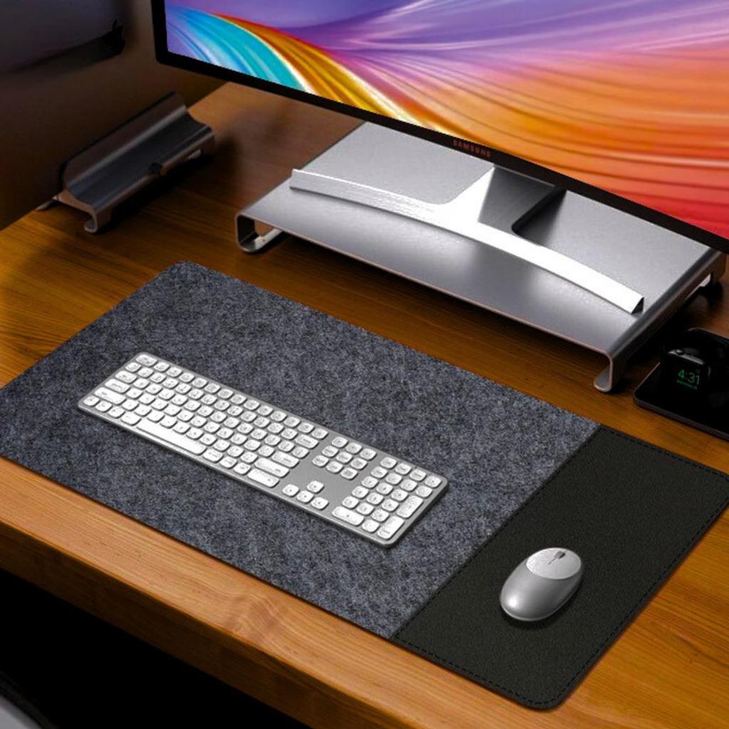 0GULUS Desk Mat for Adults, Mouse Compatible, Leather and Felt, Writing Surface, Non-Slip Particle Design, 3mm Thick, 90x40cm