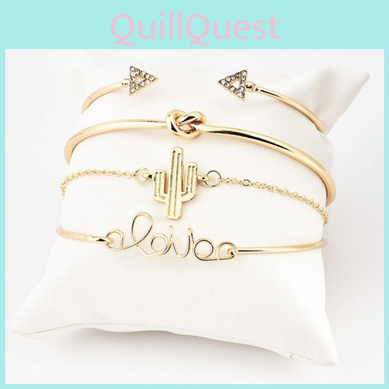 Vintage Cactus Knot 4-piece Bracelet Set Triangle Diamond Bracelet