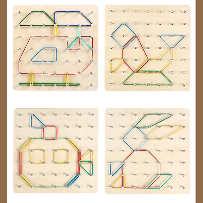 Montessori Kids DIY Puzzle Creative Toy Geometry Graphics Rubber Nail Boards with Cards Math Educational Toys for Children