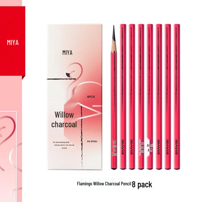 

Mia Liu Flamingo Series Cotton Willow Charcoal Pencil & Sketch Stick Set for Art Students 8 pcs/box