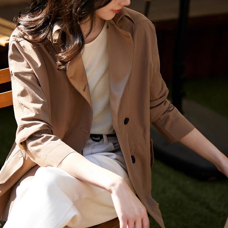 Handsome short trench coat, high-end short thin coat, spring and autumn new women's clothing, women's gray top