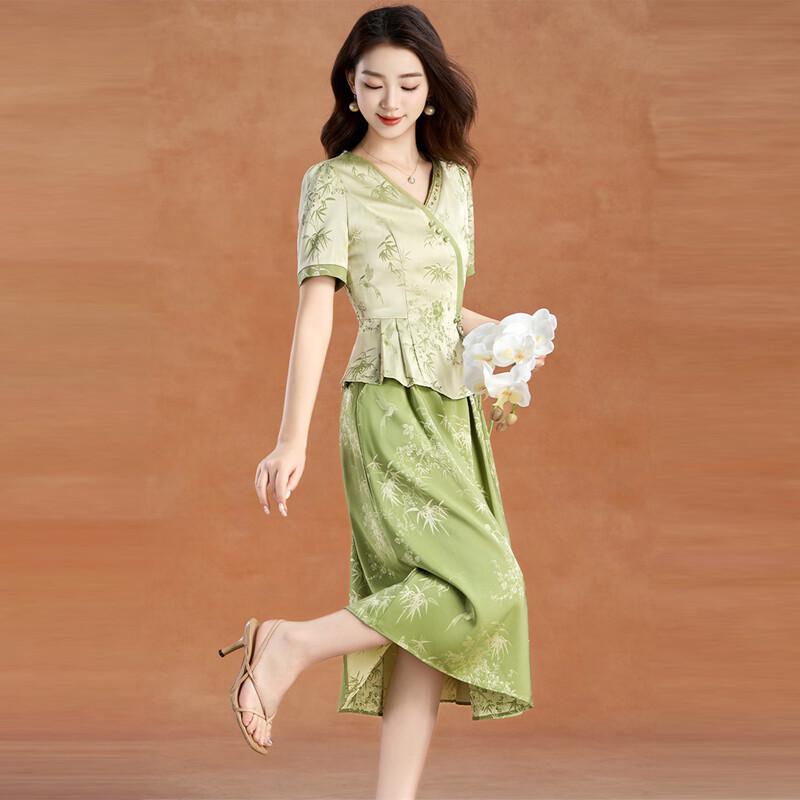

Elegant Green New Chinese Style Cheongsam Two-Piece Suit 4XL