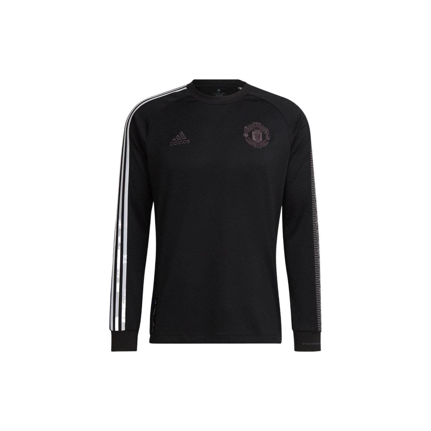 Men s adidas Stripe Round Neck Long Sleeves Black T-Shirt HG7747 S