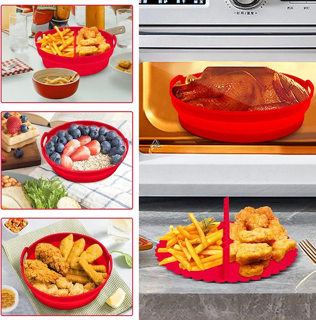 Round Reusable Foldable Bpa Free Airfryer Baking Molds NEW Air Fryer Silicone Pot Basket Plate Cooking Air Fryer Accessories