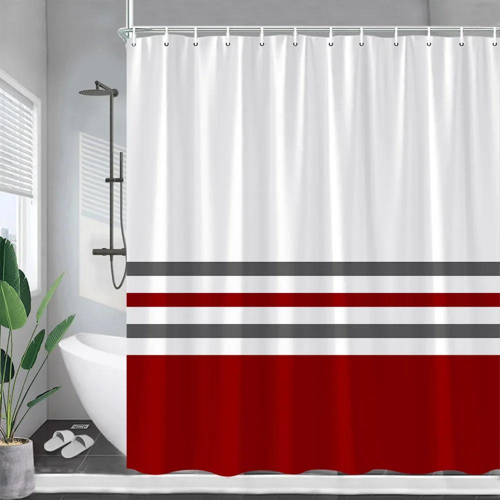 Blue And White Striped Shower Curtains Grey Geometric Modern Minimalist Polyester Fabric Bath Curtain Bathroom Decor With Hooks
