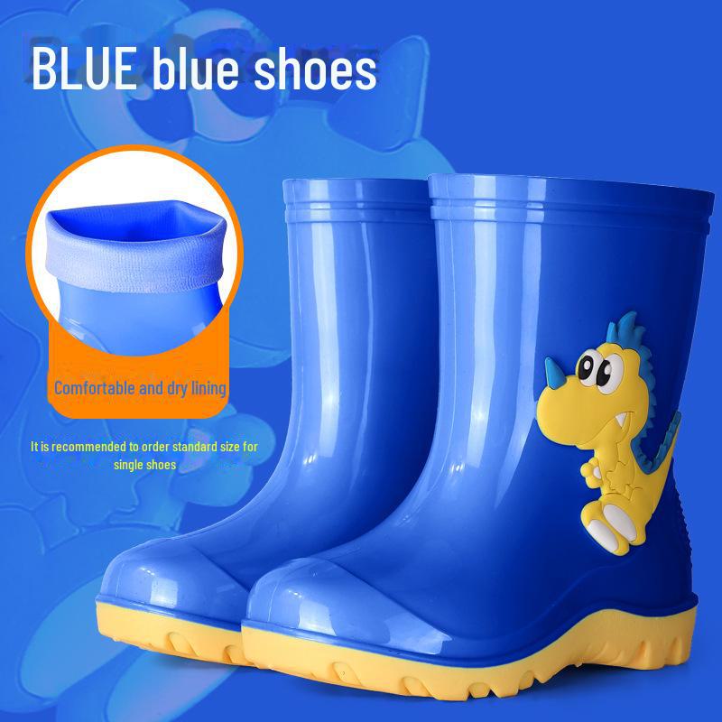 Cizme de ploaie cu dinozauri pentru copii: Pantofi de apă drăguți cu tub mediu și căptușeală de catifea pentru băieți și fete.