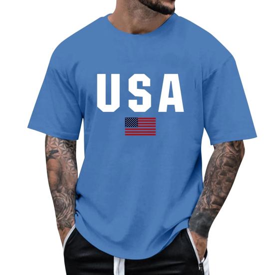 Herre T-skjorte Rund Hals Kort Erme Slim Fit T-skjorte USA Mønster Allsidig T-skjorte Topper Løping Fitness Topper Hverdagsbruk