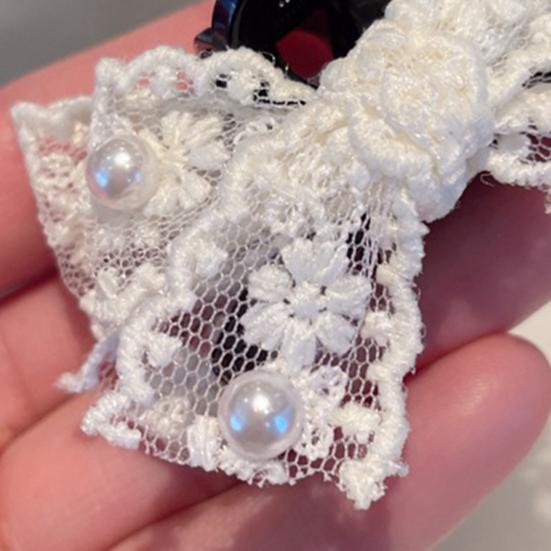 Hairpin Hollow Lace Bow Imitation Pearl Embellishments Hair Clip Spring Summer Lightweight Hair Accessories