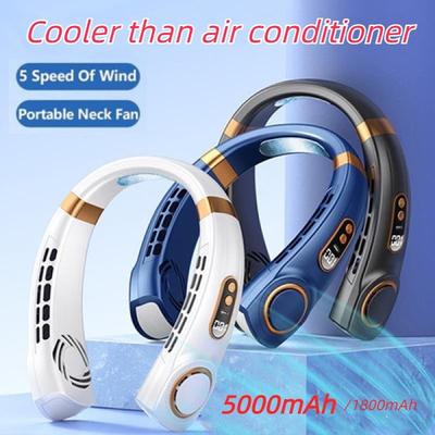 Upgrade 5000mAh/1800mAh Hanging Neck Fan Digital Display Colorful Atmosphere Light Ventilador Bladeless Neckband Fan Portable Air Cooler Electric Fans