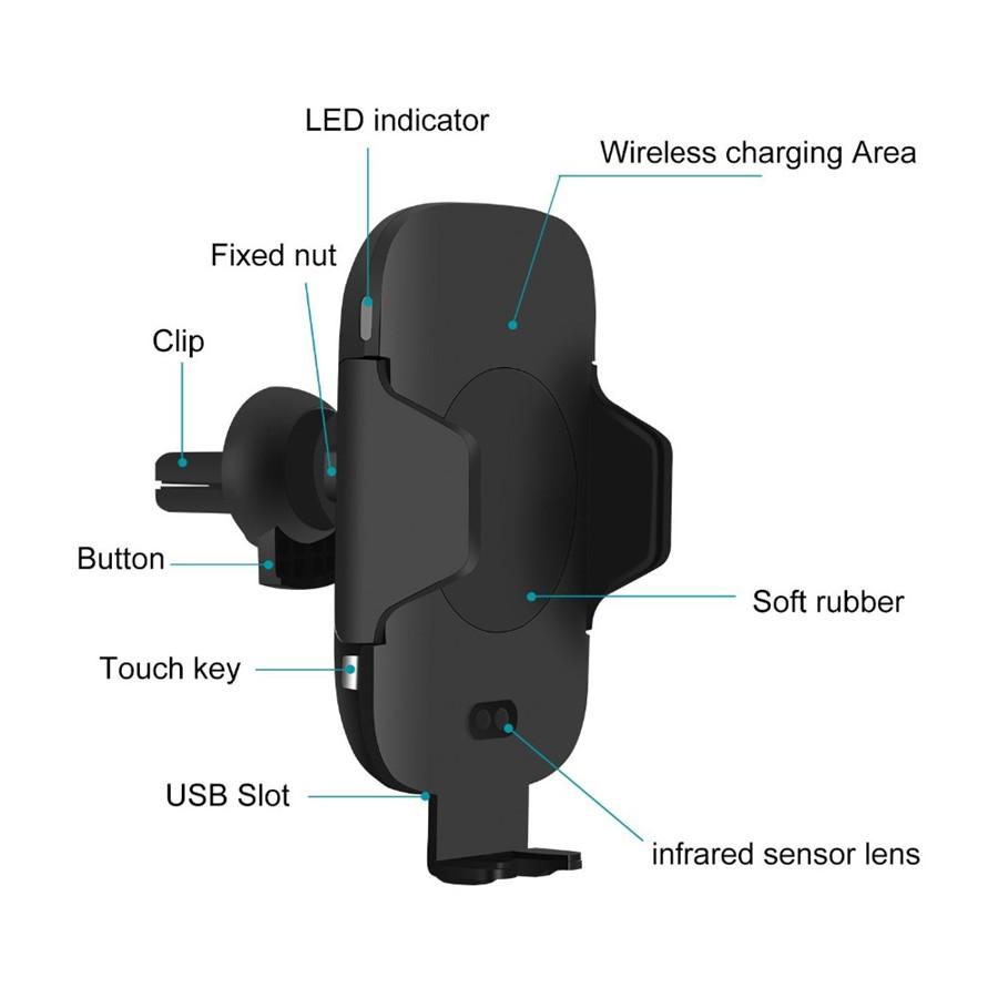 Car Wireless Charger Infrared Sensor Fast Charging Air Vent Mount Phone Holder