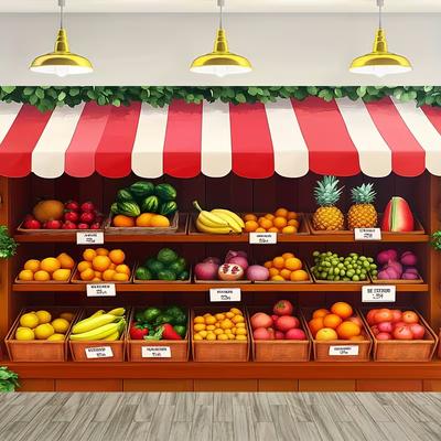 2D Cartoon Fruit Shop Backdrop Kids Birthday Market Theme Photography Background