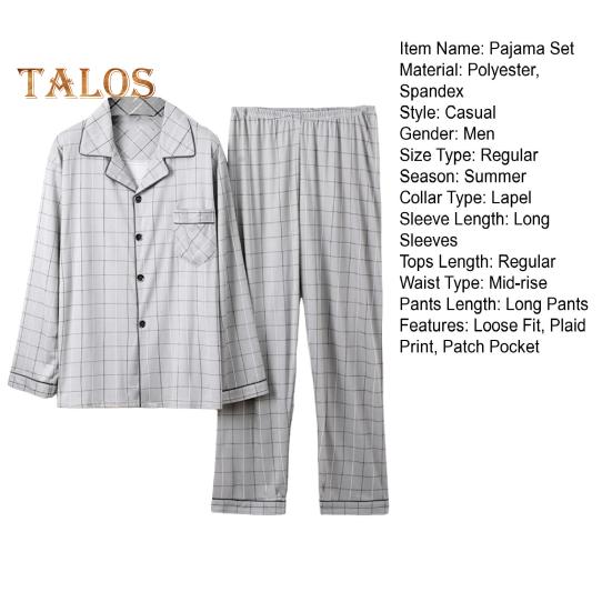 Pajamas Men Plaid Set 2pcsset Print Lapel Long Sleeve Single Breasted Shirt Elastic Waist Long Pants Set Loose Fit Loungewear Suit