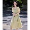 Spliced Pleated Midi Dress with Decorative Collar