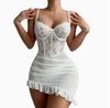 European and American style new sexy lace lingerie steel ring gathering suspender perspective women's dress