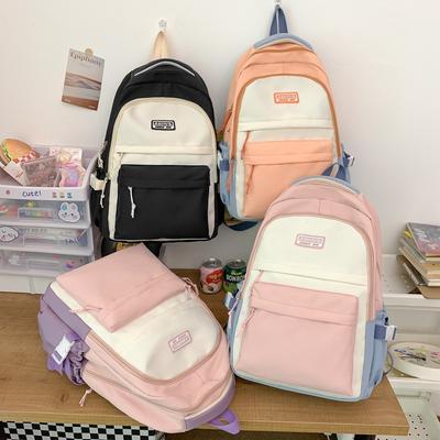Small Fresh Color Scheme Letter Label Student Schoolbag Korean Version of Junior School Students and Primary School Students Large Capacity Backpack