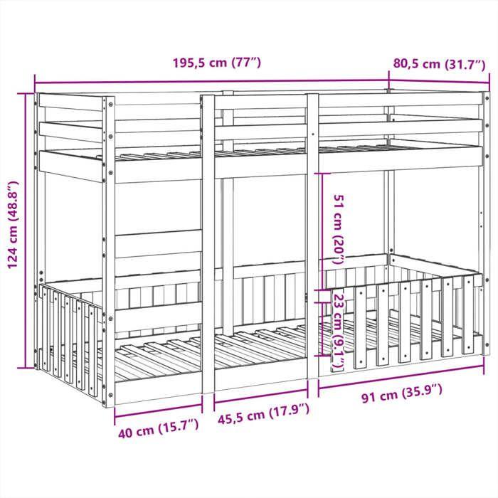 VidaXL Lit superposé Blanc 75x190 cm Bois de pin massif, cadre de lit superposé bas, meubles de chambre à coucher, cadre de 3308596