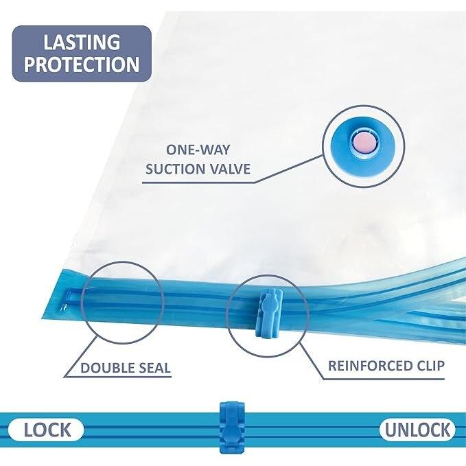 Set of 8 Vacuum Storage Bags for Clothes with Pump, Available Sizes 50x70/60x80/80x100cm, Space Saving, Leak-Proof, Transparent