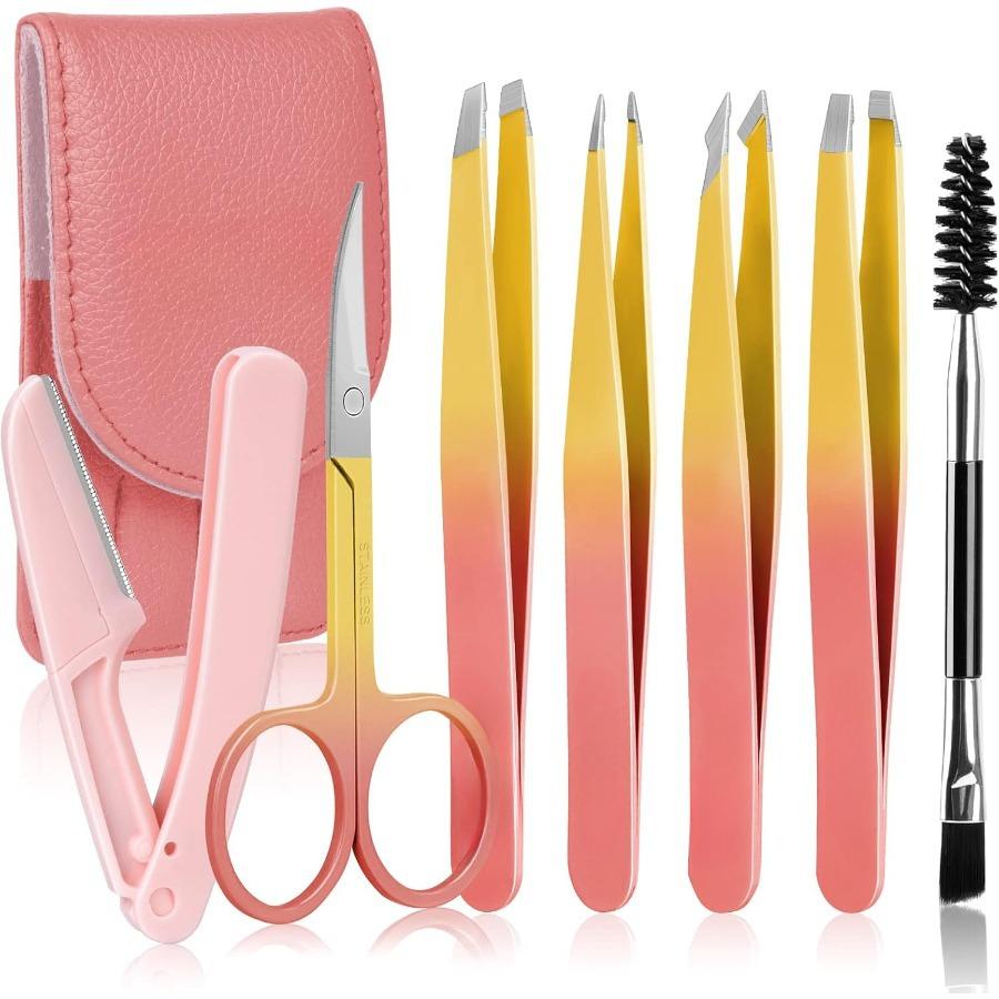6pcs stainless steel Eyebrow Tweezers Set Professional Makeup Tools for Eyebrow Grooming Eyelash Extension False Eyelashes Clip
