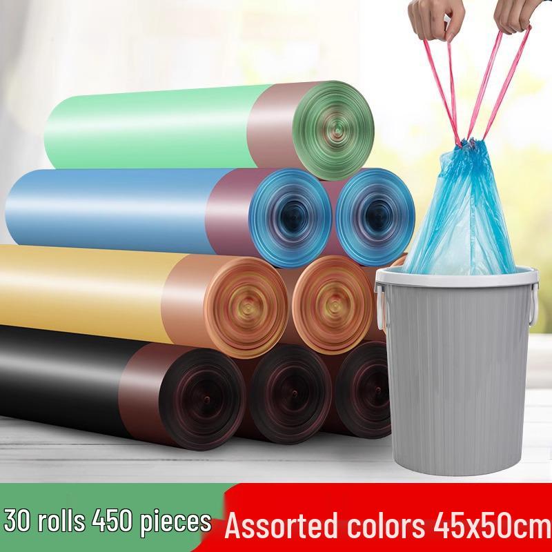 Large Drawstring Kitchen Trash Bags, Automatic Closure, Thick Disposable Cleaning Bags 