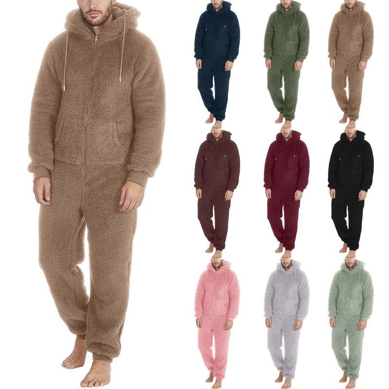 

2024 Men s Couple Zipper Warm Plush Jumpsuit Purple L