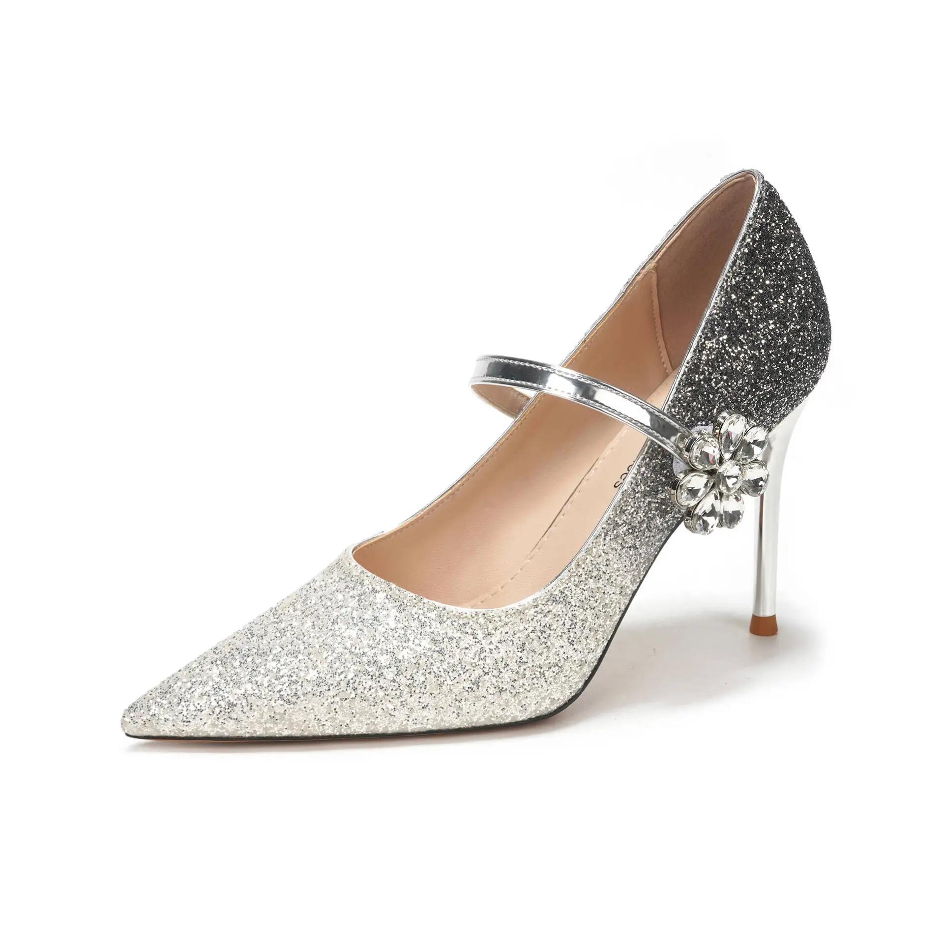 

Роскошные женские туфли-лодочки для банкета, свадебные туфли с острым носком, блестками, стразами, цветами, на шпильках, с высоким каблуком, одинарные туфли для женщин 36