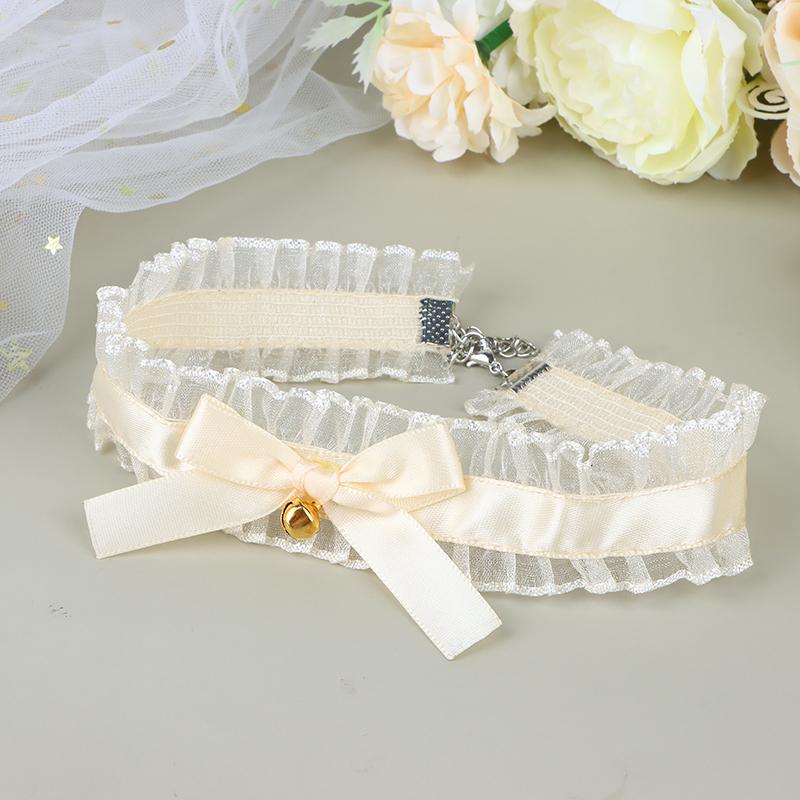 Elegant Lace Bowkot Choker Necklace Gothic Collar Necklace with Bells Vintage Choker Short Chain Necklace Jewelry