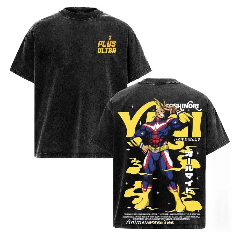 All Might My Hero Academia Koszulka Anime Vintage Sprana Koszulka Letnia Krótki Rękaw Luźne Poliestrowe T-shirty Topy Męskie Damskie Ubrania