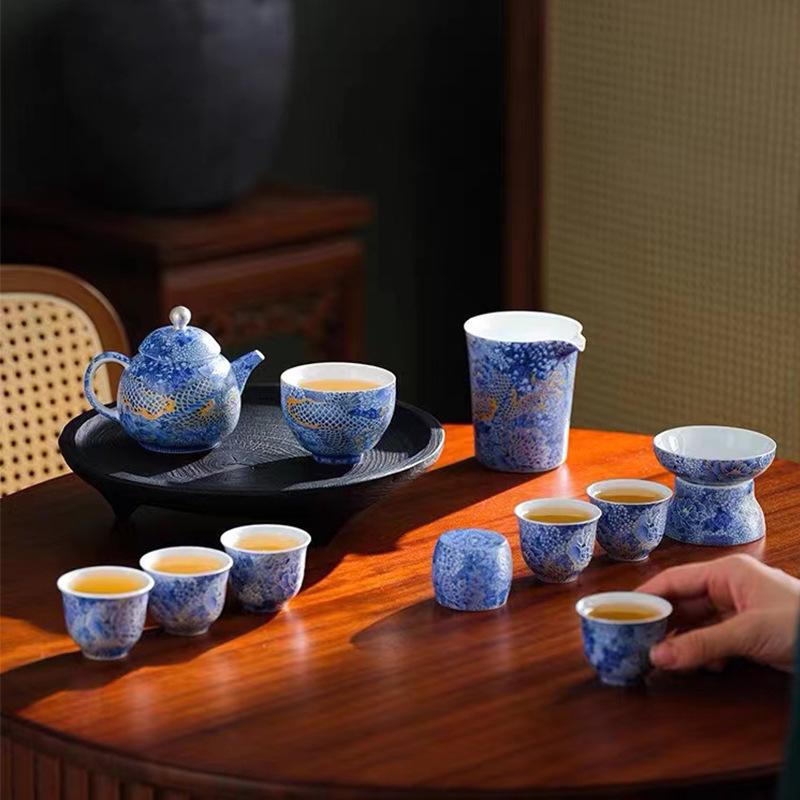 Enamel Cloisonné Silver Dragon Kung Fu Tea Set - Chinese Luxury Gift Other