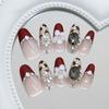 Bright Floral Glitter French False Nails Medium Almond For Ladies 30pcs Strip & Box Press On Manicure